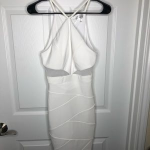 White bodycon dress with mesh cut outs